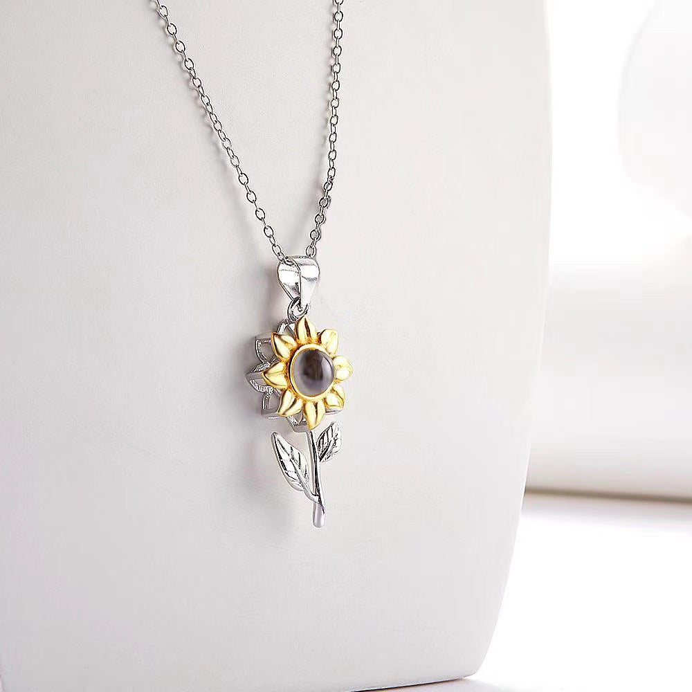 PX07 - Custom Sunflower Projection Necklace – Hidden Photo Inside (Multiple Color Options)
