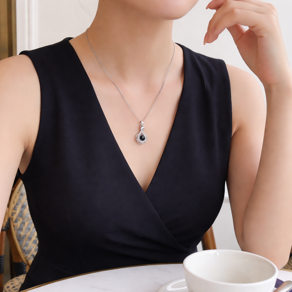 PX01 - Eternal Elegance Peacock Photo Projection Necklace – Gold & Silver