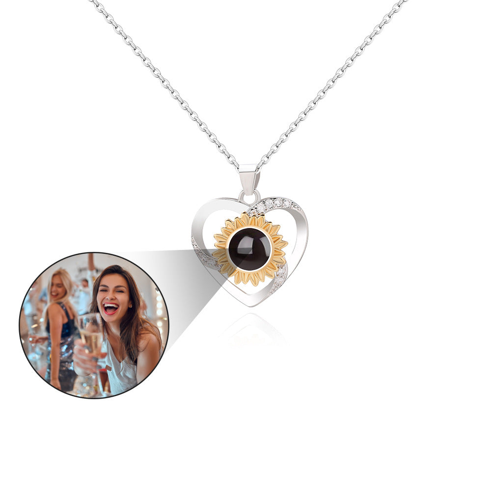 PX08 - Rotated Heart Sunflower Projection Necklace – Hidden Custom Photo Jewelry
