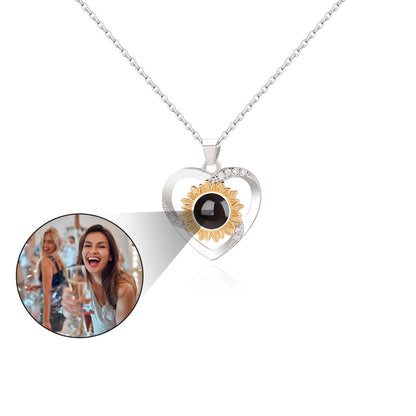 PX08 - Rotated Heart Sunflower Projection Necklace – Hidden Custom Photo Jewelry