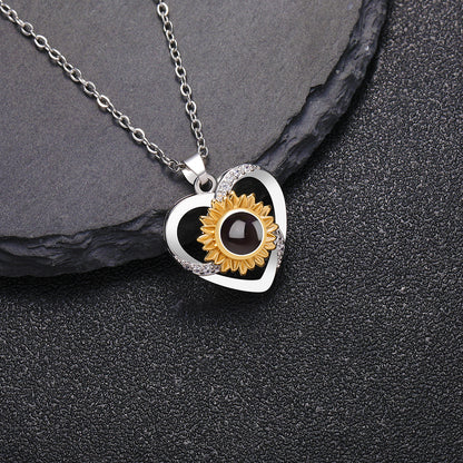 PX08 - Rotated Heart Sunflower Projection Necklace – Hidden Custom Photo Jewelry
