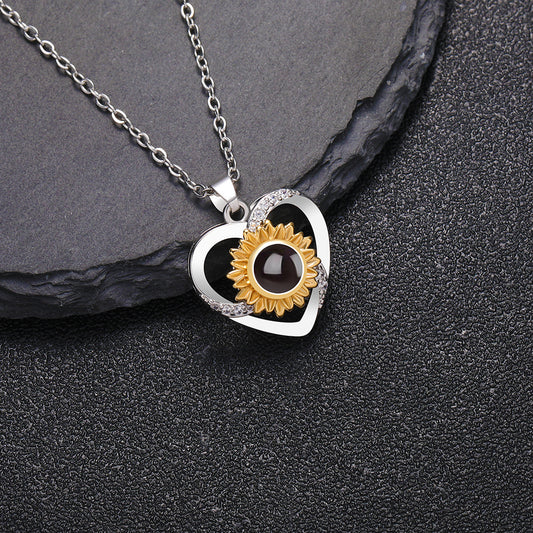 PX08 - Rotated Heart Sunflower Projection Necklace – Hidden Custom Photo Jewelry