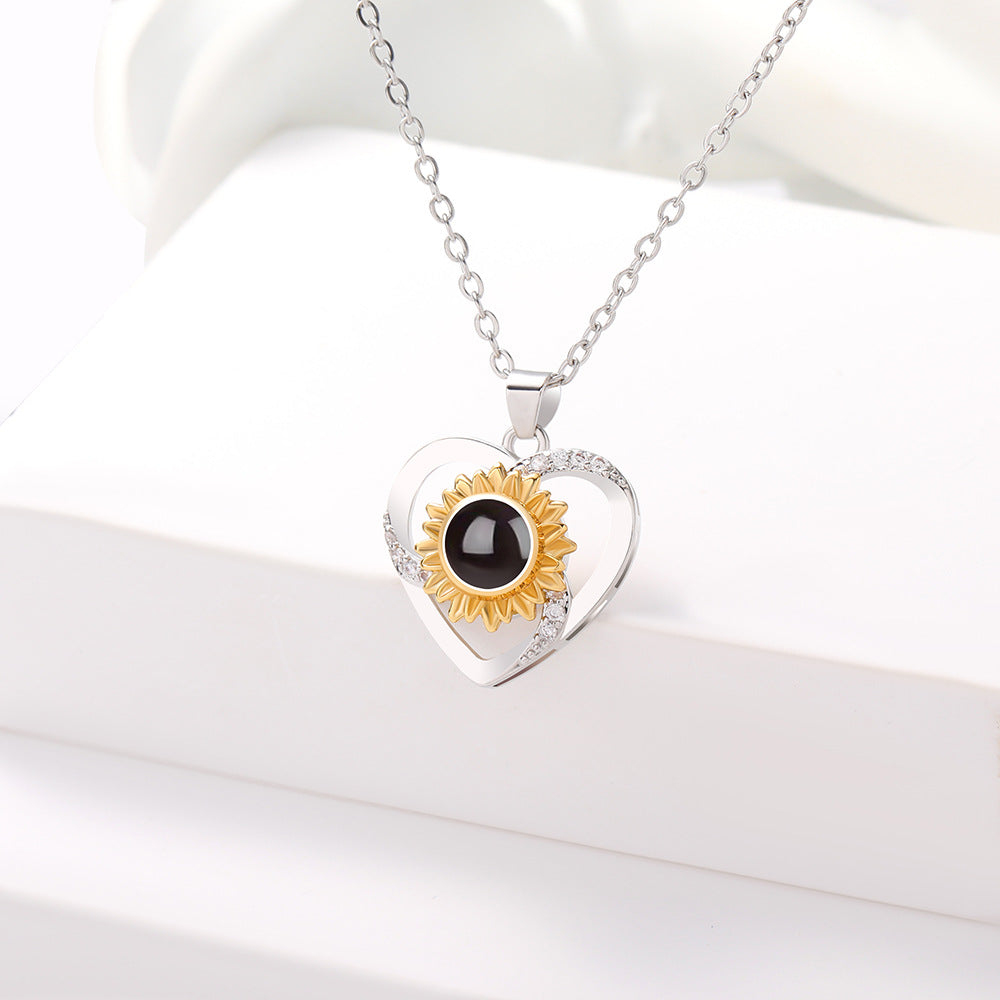 PX08 - Rotated Heart Sunflower Projection Necklace – Hidden Custom Photo Jewelry