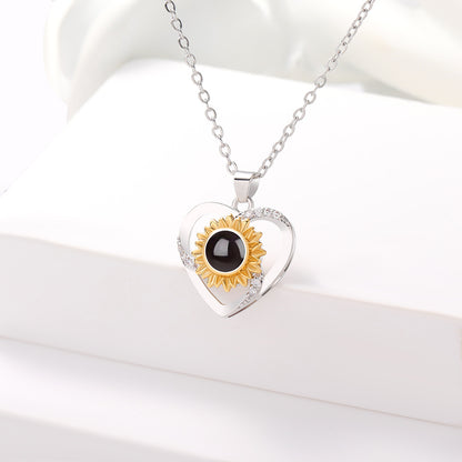 PX08 - Rotated Heart Sunflower Projection Necklace – Hidden Custom Photo Jewelry