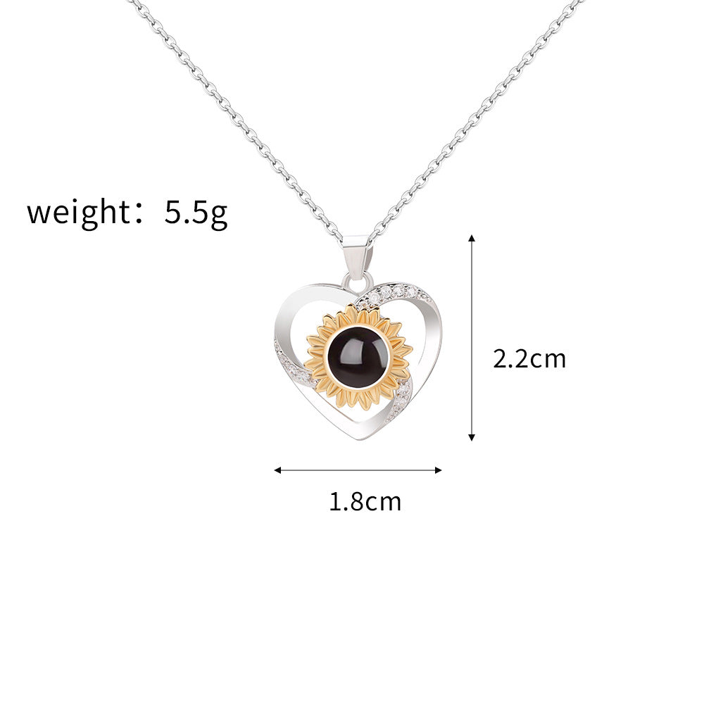 PX08 - Rotated Heart Sunflower Projection Necklace – Hidden Custom Photo Jewelry