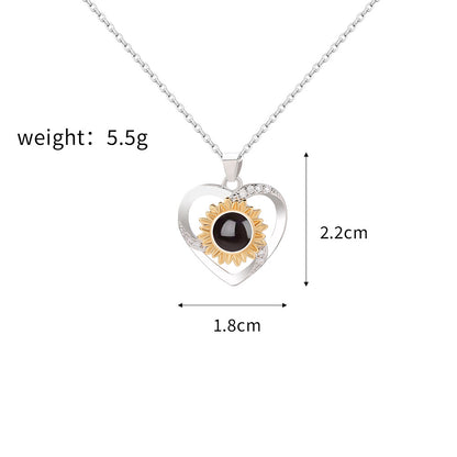 PX08 - Rotated Heart Sunflower Projection Necklace – Hidden Custom Photo Jewelry