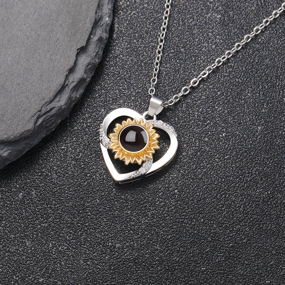 PX08 - Rotated Heart Sunflower Projection Necklace – Hidden Custom Photo Jewelry