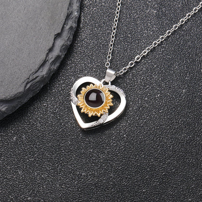PX08 - Rotated Heart Sunflower Projection Necklace – Hidden Custom Photo Jewelry