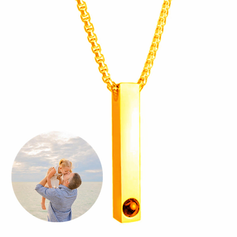 PX94 - Custom Engraved Photo Projection Bar Necklace / Keychain