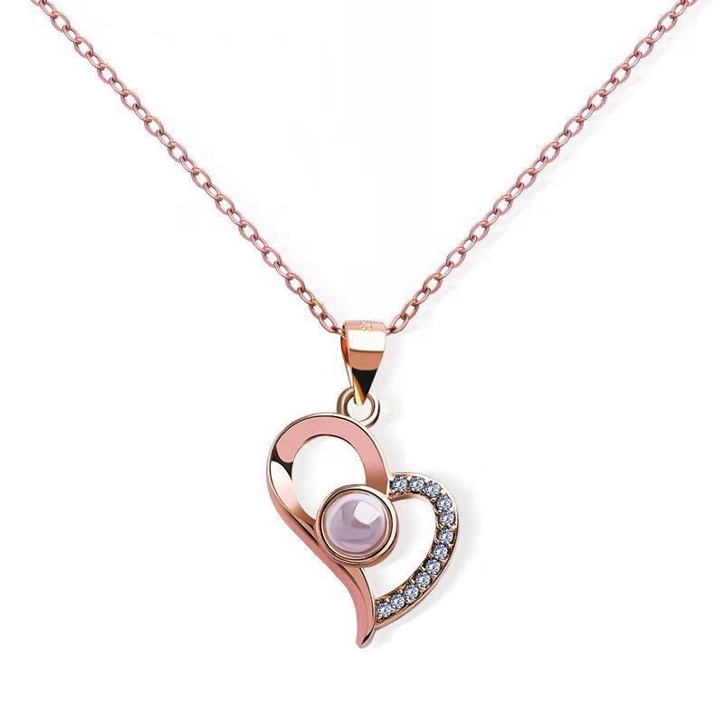 PX09 - Curved Heart Projection Necklace – Custom Hidden Photo Pendant (Silver & Rose Gold)