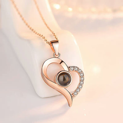 PX09 - Curved Heart Projection Necklace – Custom Hidden Photo Pendant (Silver & Rose Gold)