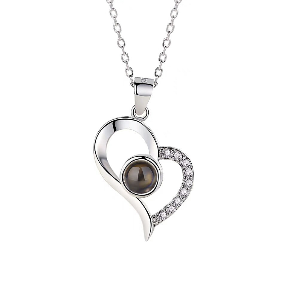 PX09 - Curved Heart Projection Necklace – Custom Hidden Photo Pendant (Silver & Rose Gold)