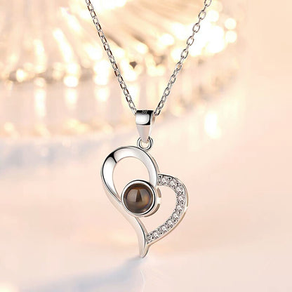 PX09 - Curved Heart Projection Necklace – Custom Hidden Photo Pendant (Silver & Rose Gold)