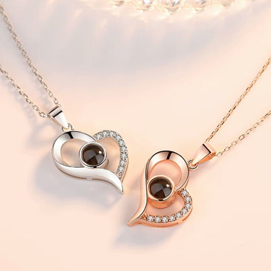 PX09 - Curved Heart Projection Necklace – Custom Hidden Photo Pendant (Silver & Rose Gold)