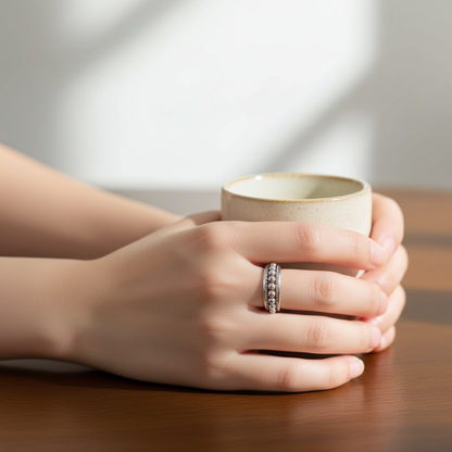 CC09 - 925 Sterling Silver Beaded Open Ring Set (Pair) – Adjustable Minimalist Couple Rings