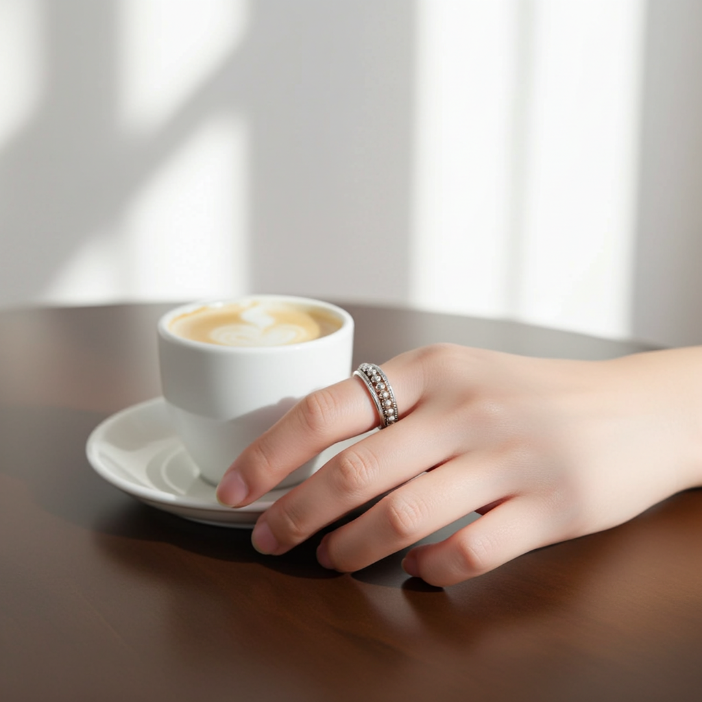 CC09 - 925 Sterling Silver Beaded Open Ring Set (Pair) – Adjustable Minimalist Couple Rings