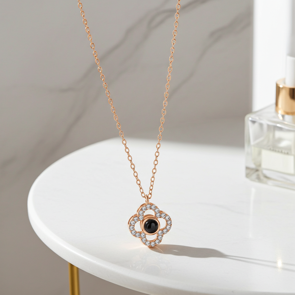 PX46 - Eternal Blossom Photo Projection Necklace – Rose Gold and White Gold