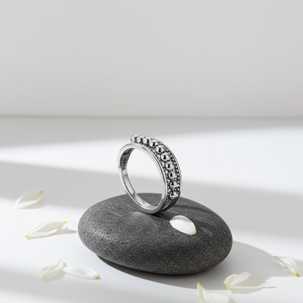 CC09 - 925 Sterling Silver Beaded Open Ring Set (Pair) – Adjustable Minimalist Couple Rings