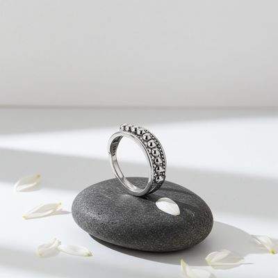 CC09 - 925 Sterling Silver Beaded Open Ring Set (Pair) – Adjustable Minimalist Couple Rings