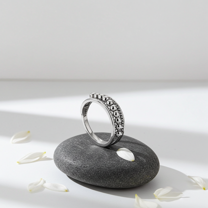 CC09 - 925 Sterling Silver Beaded Open Ring Set (Pair) – Adjustable Minimalist Couple Rings
