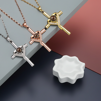 PX11 - Cross & Heart Projection Necklace – Hidden Photo Keepsake (Gold / Silver / Rose Gold)