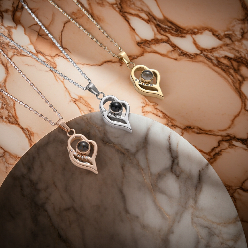 PX04 - Double Heart Custom Projection Necklace – Rose Gold, Silver, Gold