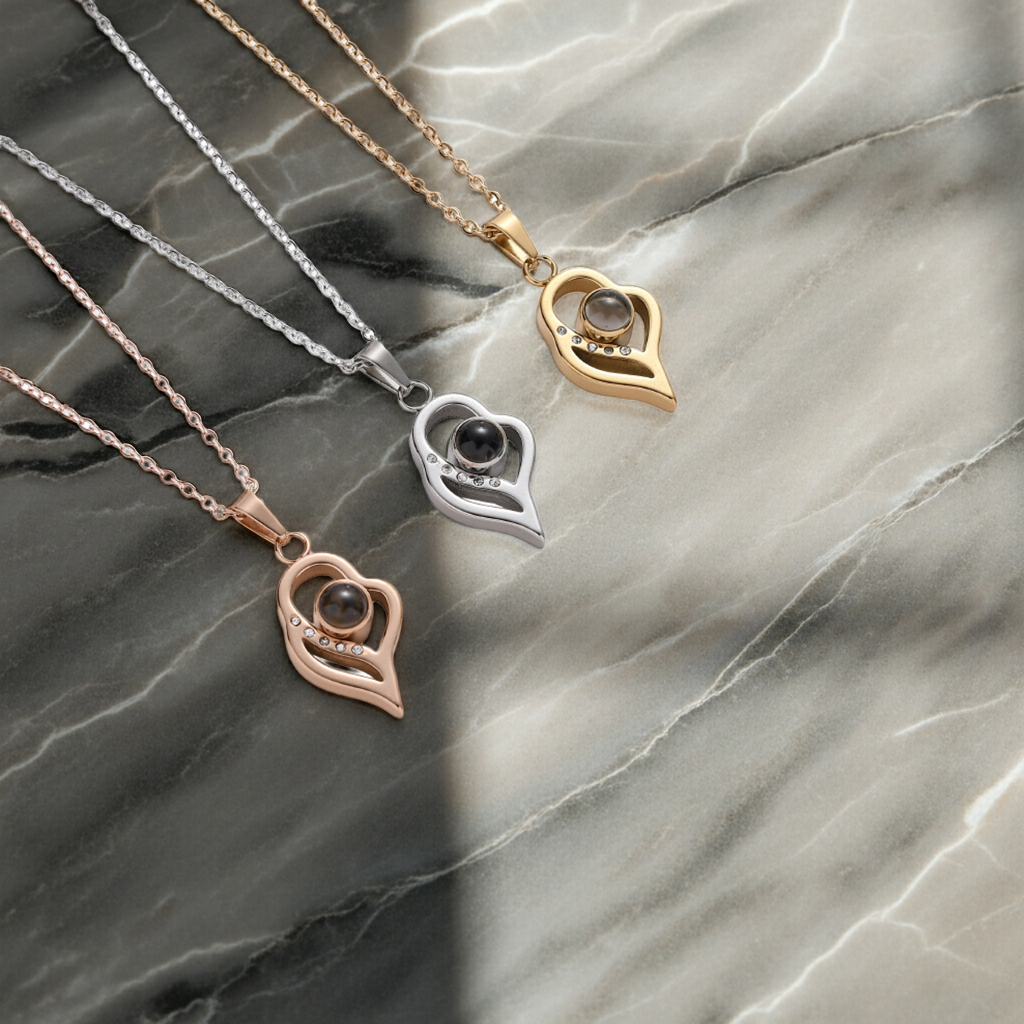 PX04 - Double Heart Custom Projection Necklace – Rose Gold, Silver, Gold