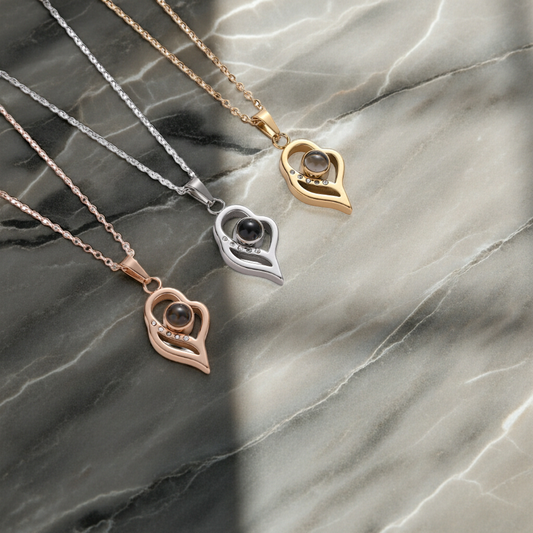 PX04 - Double Heart Custom Projection Necklace – Rose Gold, Silver, Gold