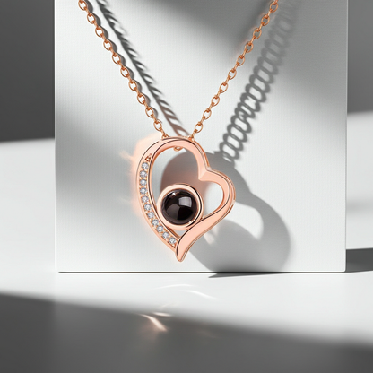 PXS103 - "Eternal Heart" Custom Photo Projection Necklace – Silver & Rose Gold