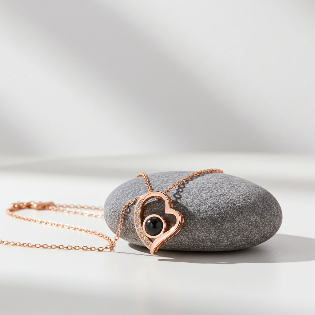 PXS103 - "Eternal Heart" Custom Photo Projection Necklace – Silver & Rose Gold