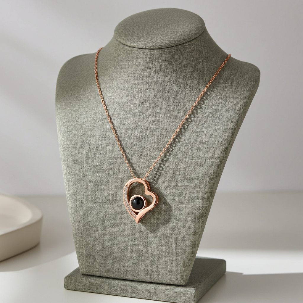 PXS103 - "Eternal Heart" Custom Photo Projection Necklace – Silver & Rose Gold