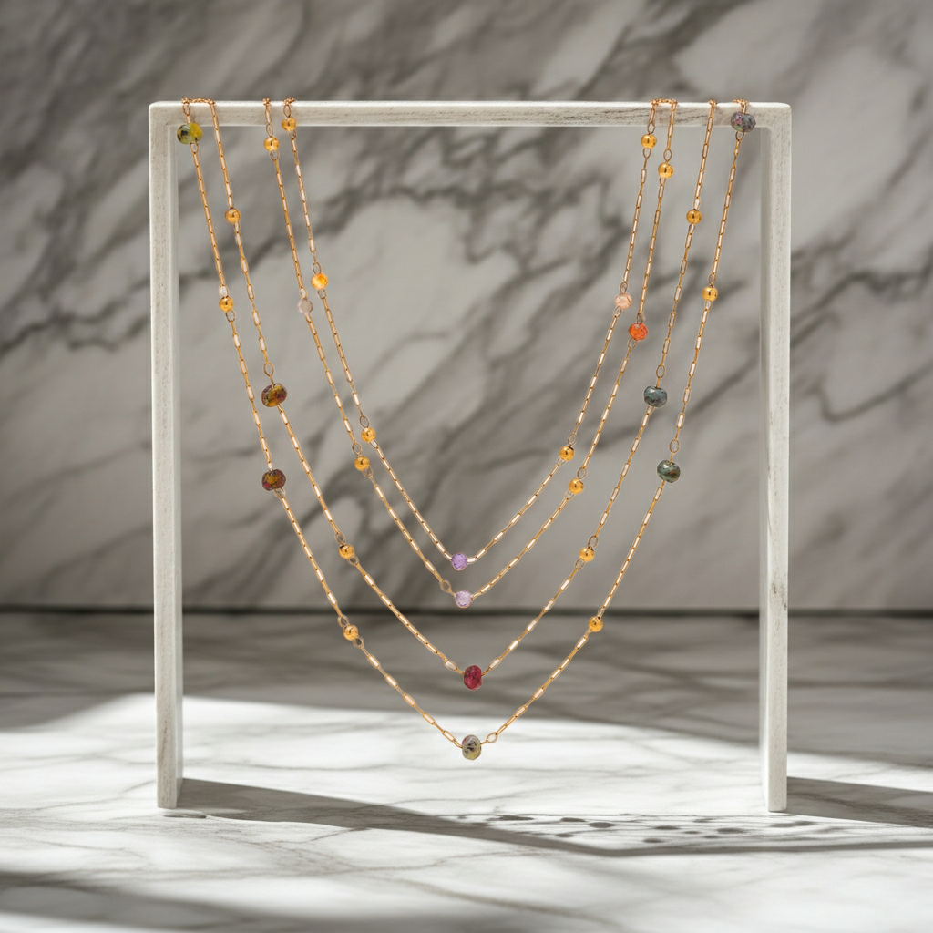 GP07 - Delicate Multicolor Natural Stone Layered Necklace