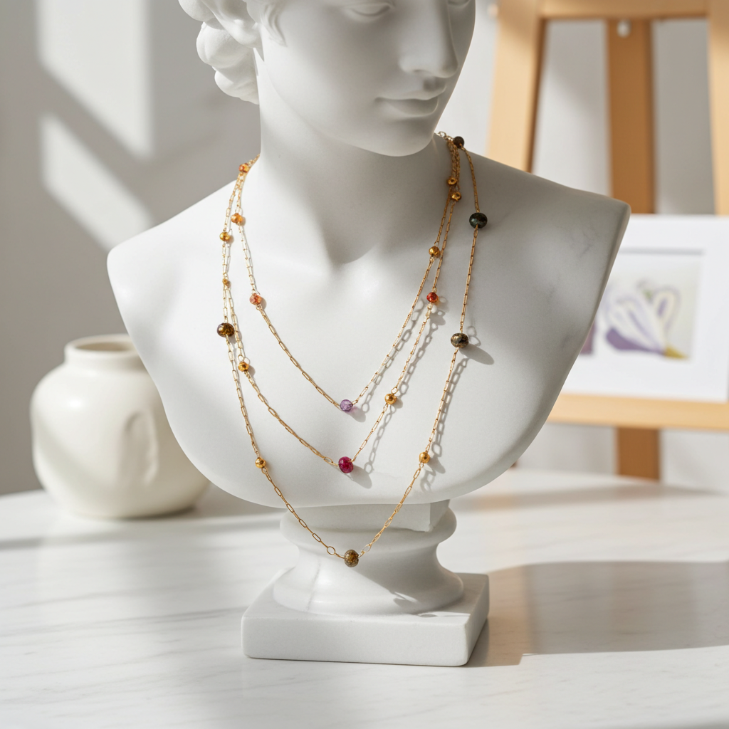 GP07 - Delicate Multicolor Natural Stone Layered Necklace