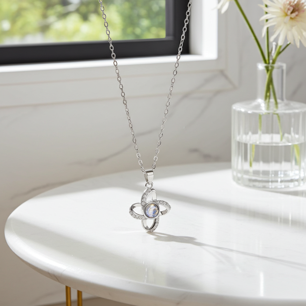 PX21 - Rotating Star Hidden Photo Necklace – Rose Gold / Silver