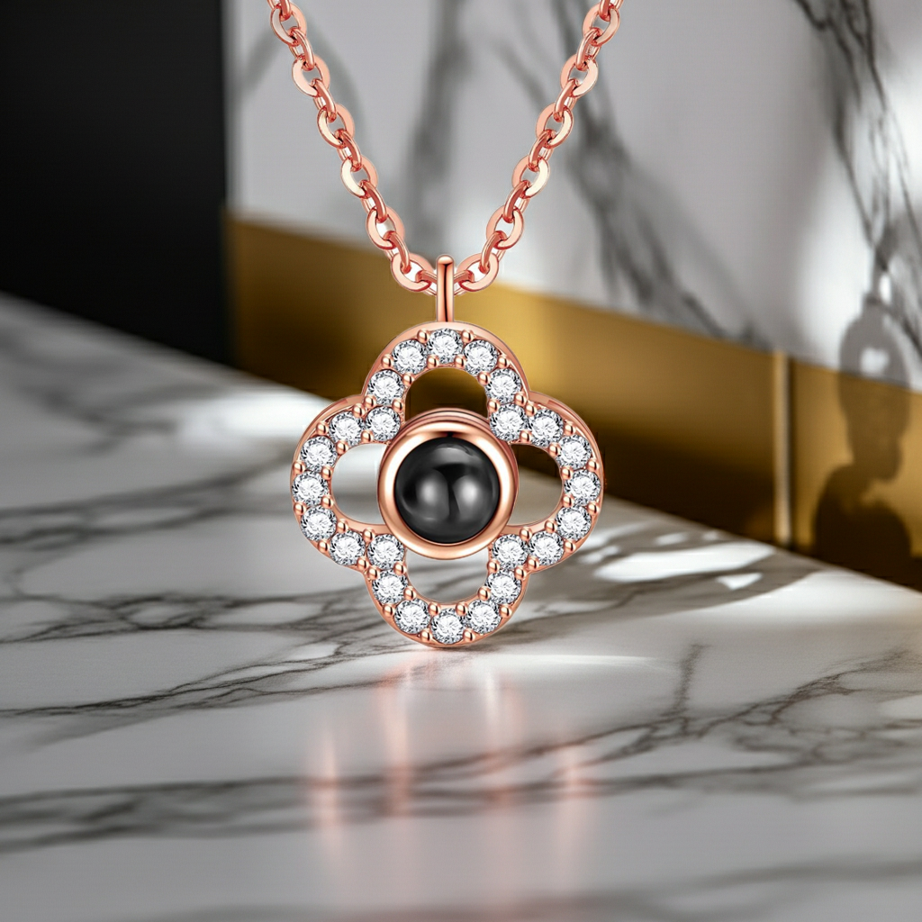 PX46 - Eternal Blossom Photo Projection Necklace – Rose Gold and White Gold
