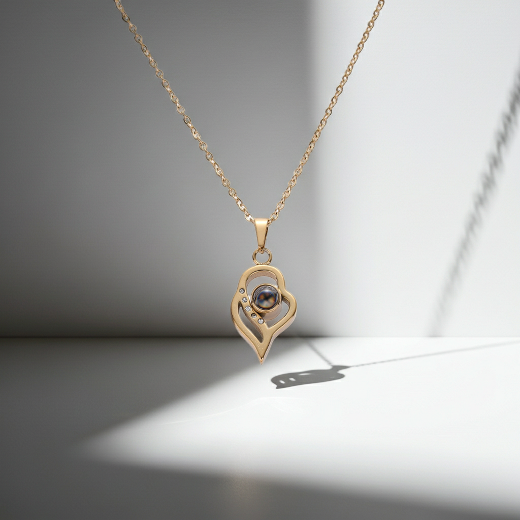 PX04 - Double Heart Custom Projection Necklace – Rose Gold, Silver, Gold