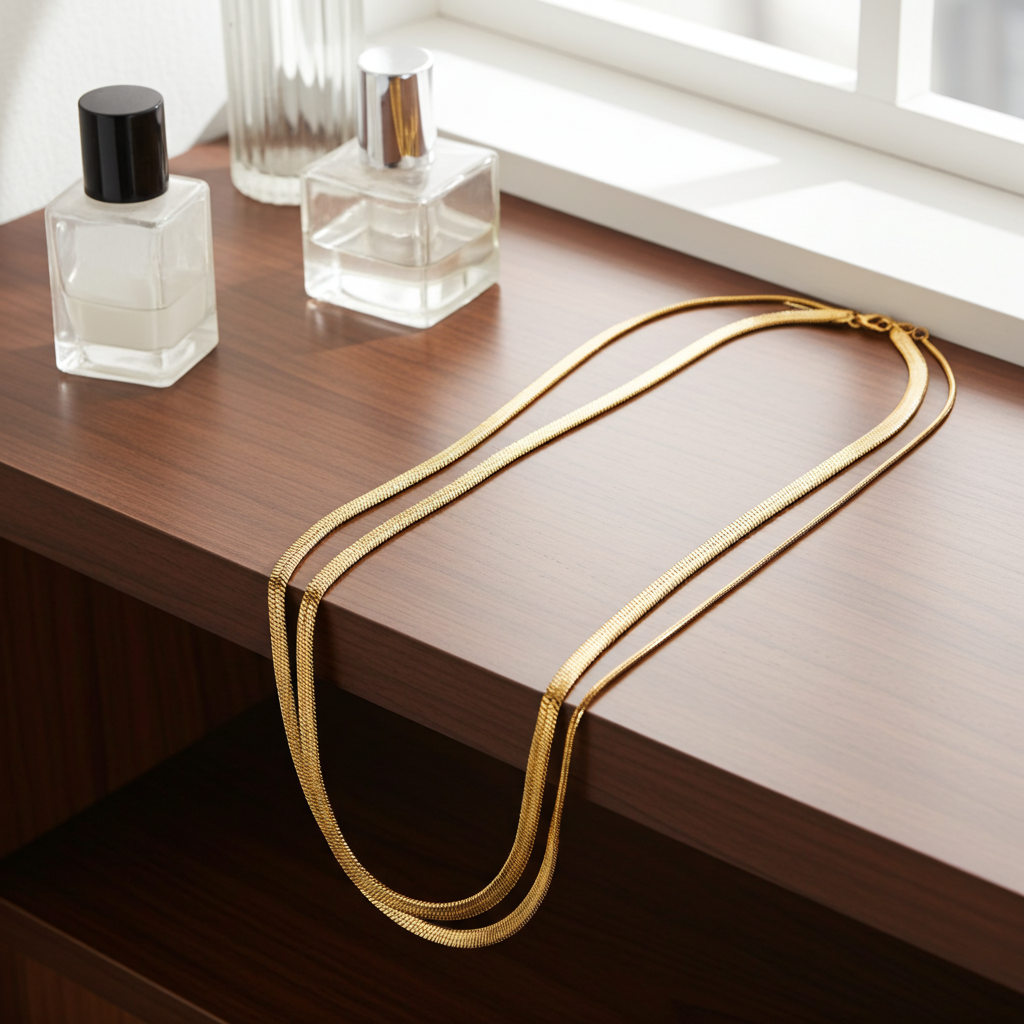 GP24 - Two-Layer Flat Snake Chain Necklace