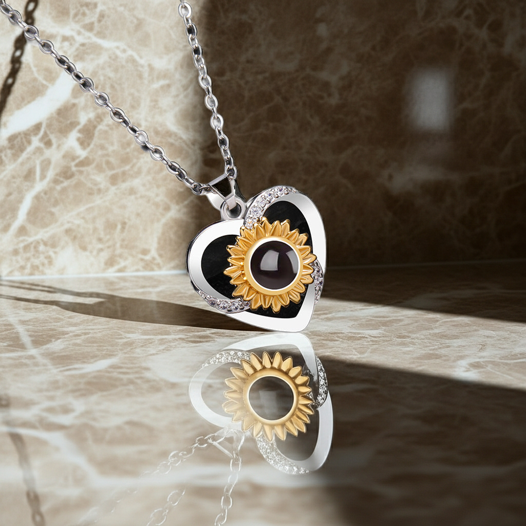 PX08 - Rotated Heart Sunflower Projection Necklace – Hidden Custom Photo Jewelry