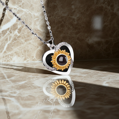 PX08 - Rotated Heart Sunflower Projection Necklace – Hidden Custom Photo Jewelry