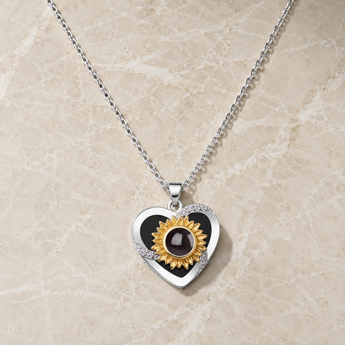 Personalised Rotated Heart Sunflower Projection Necklace