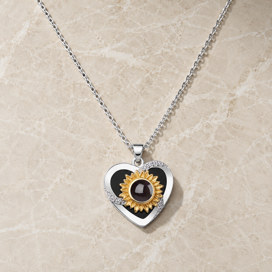 Personalised Rotated Heart Sunflower Projection Necklace