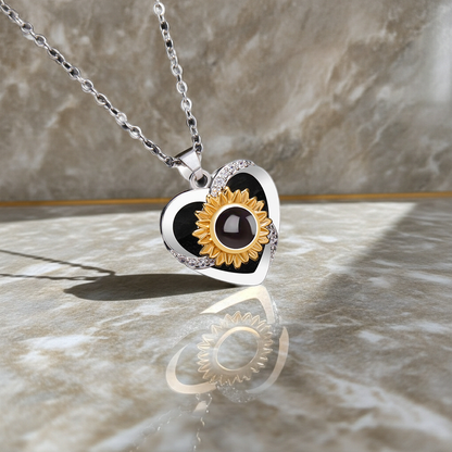 PX08 - Rotated Heart Sunflower Projection Necklace – Hidden Custom Photo Jewelry