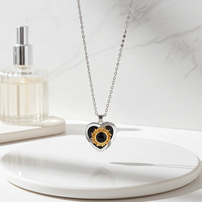 PX08 - Rotated Heart Sunflower Projection Necklace – Hidden Custom Photo Jewelry