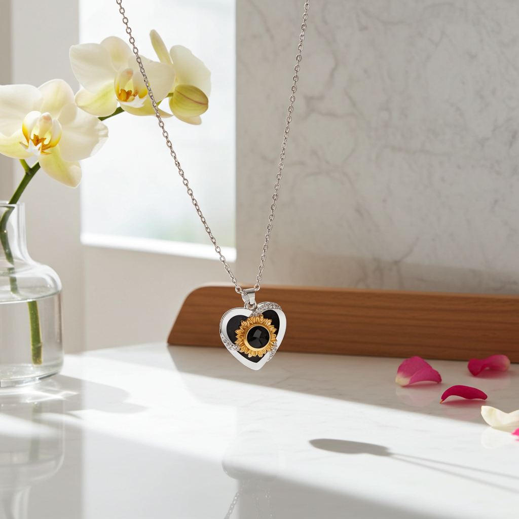 PX08 - Rotated Heart Sunflower Projection Necklace – Hidden Custom Photo Jewelry