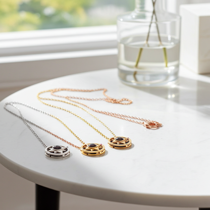 PX14 - Compass Projection Necklace - Silver, Rose Gold and Gold Color