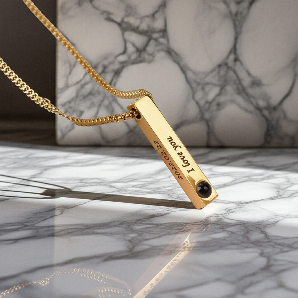 PX13 - Personalized Hidden Photo Necklace & Keychain Bar Pendant – “I Love You” Projection Gift