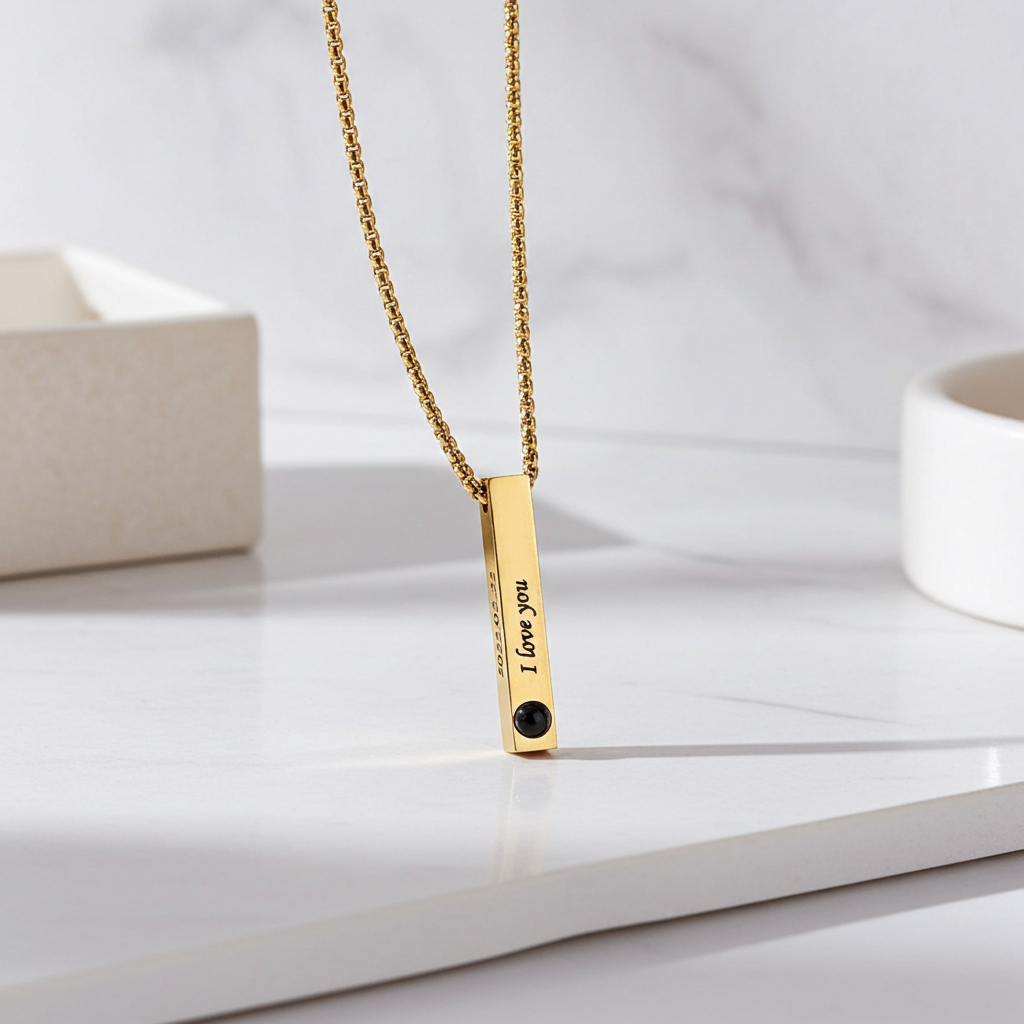 PX13 - Personalized Hidden Photo Necklace & Keychain Bar Pendant – “I Love You” Projection Gift
