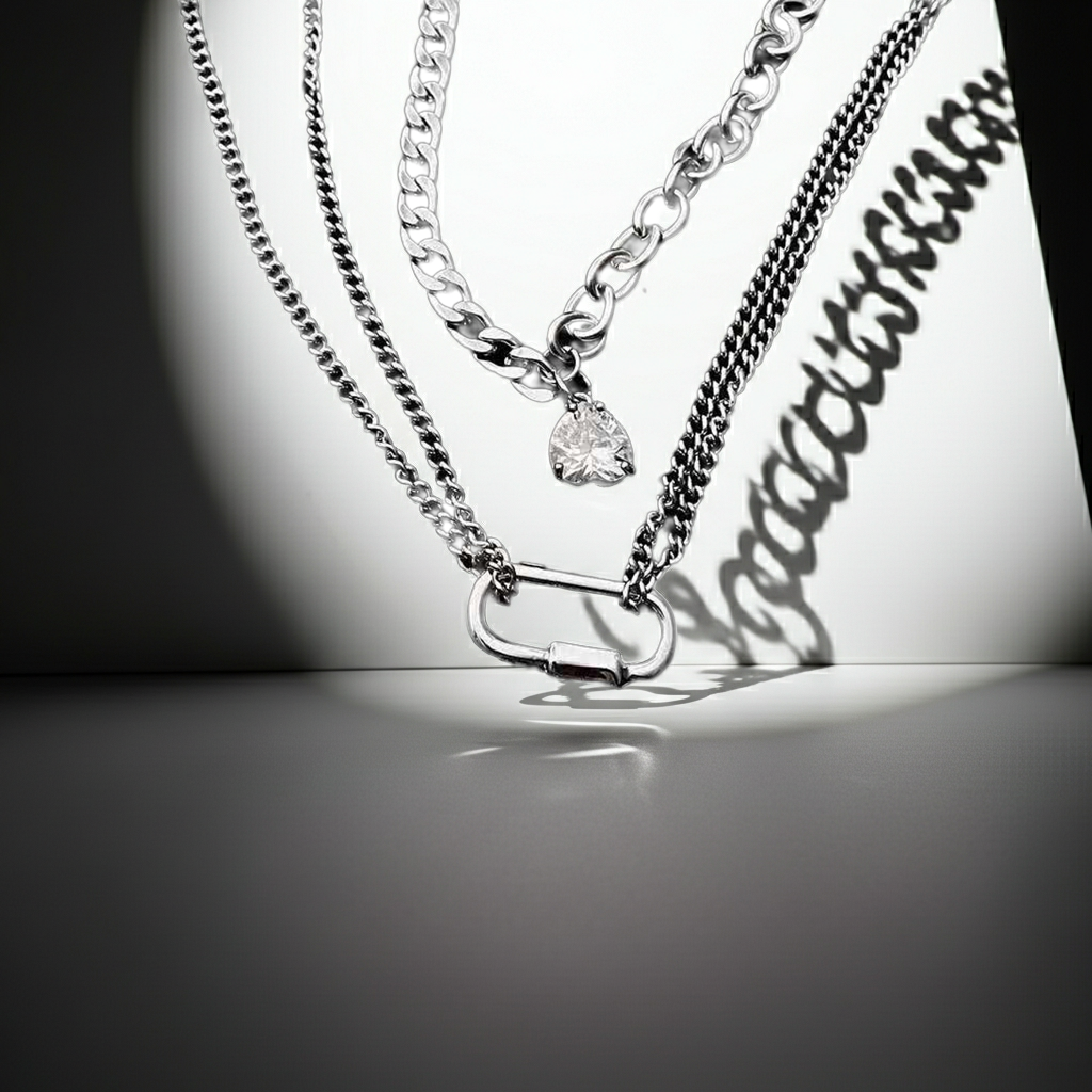 GP02 - Triple-Layer Heart Zircon Chain Necklace