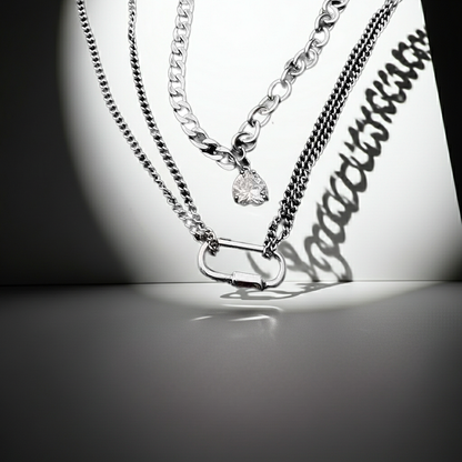 GP02 - Triple-Layer Heart Zircon Chain Necklace