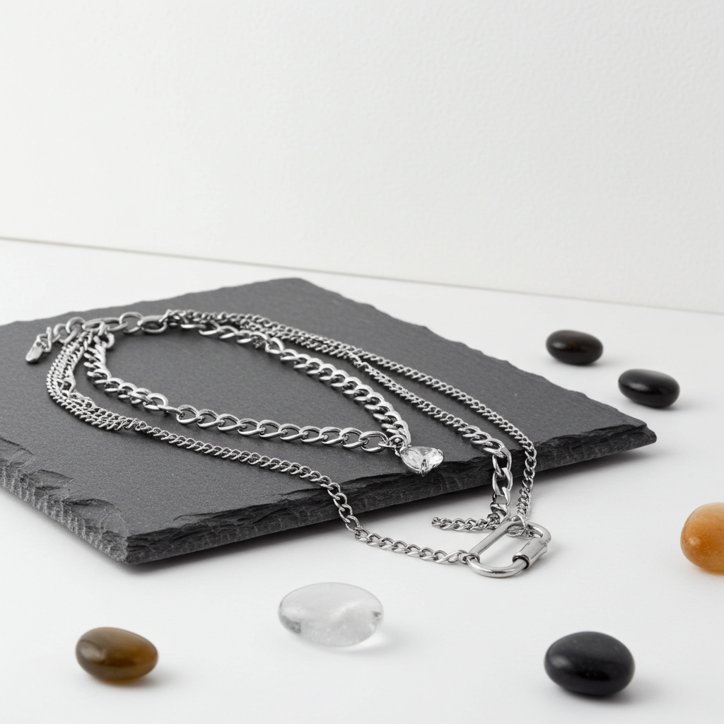 GP02 - Triple-Layer Heart Zircon Chain Necklace